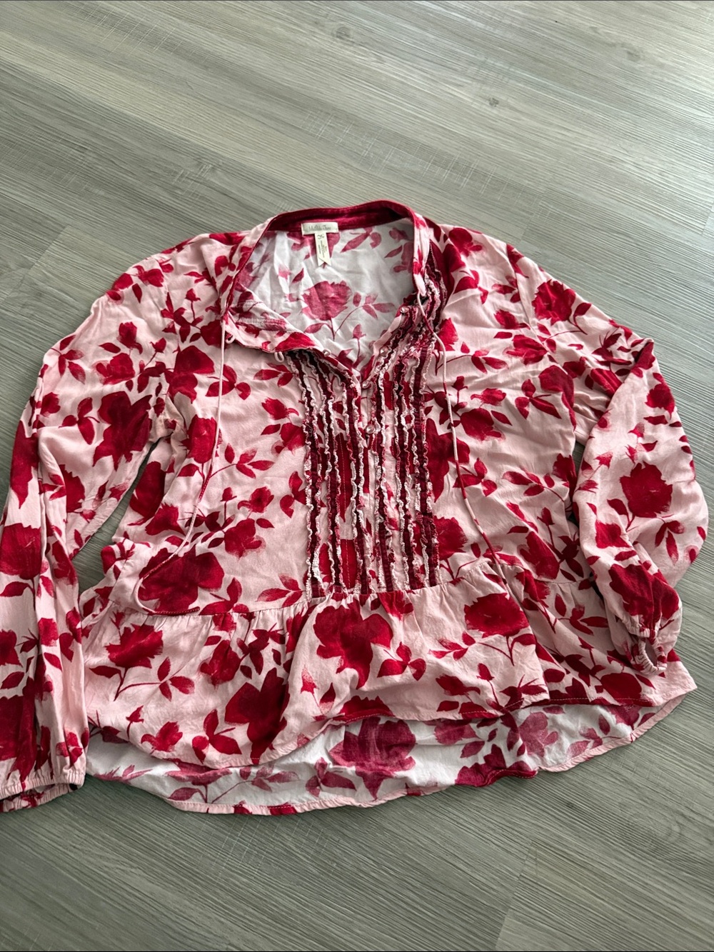 Matilda Jane Pink Blouse with Red Floral Ruffles